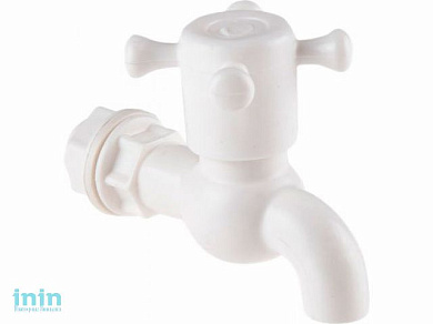 Кран пластиковый, водоразборный для рукомойников с резбой и штуцером (Симтек)