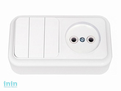 Блок выкл. 3 клав. + розетка (открытая, б/з) белая, Пралеска, BYLECTRICA (Гарантийный срок:24 месяца)