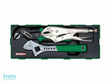 Набор-сет плоскогубцы перест., зажим, ключ разводн. 3предм. TOPTUL (GTA0315)