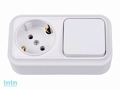 Блок выкл. 1 клав. + розетка (открытая, с/з) белая, Вариант, Bylectrica (Гарантийный срок:24 месяца)