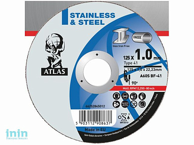 Круг отрезной 125х1.0x22.2 мм для металла ATLAS NORTON (A60S-T41 металл/нержавейка)