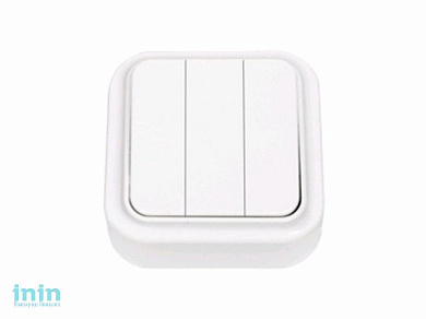 Выключатель 3 клав. (открытый, 6А) белый, Пралеска, BYLECTRICA (Выключатель трехклавишный открытой установки Гарантийный срок:24 месяца)