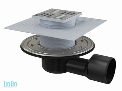 Сливной трап 105х105/50/75, боковой сток, решетка - нерж. сталь, гидрозатвор - комб. Alcaplast (Сливной трап 105х105/50/75, боковой сток, решетка - не