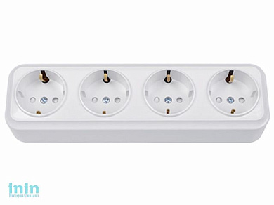 Розетка 4-ая (открытая, с/з, з/ш) белая, Вариант, Bylectrica (Розетка штепсельная четырехместная для открытой установки с заземляющим контактом со што