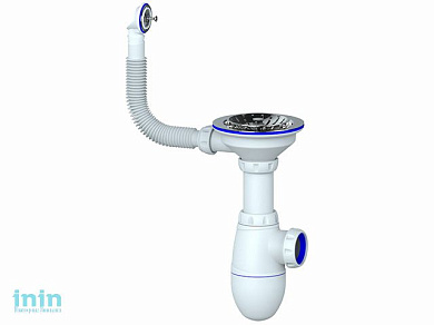 Сифон для кухни с чашкой D112, с круглым переливом, Unicorn (Сифон с большой горловиной)