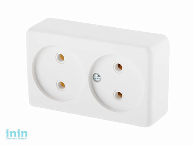 Розетка 2-ая (открытая, б/з) белая, Эконом, Юпитер (РА16-009) (ЮПИТЕР)