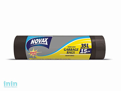 Пакеты для мусора 35л/15шт c затяжкой NV (Материал / Цвет: LDPE / Чёрный . Размер единицы: 50 x 55 см.Толщина: 14 мкм) (NOVAX)