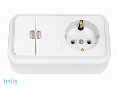 Блок выкл. 2 клав. + розетка (открытая, с/з) со световой индикацией, белая, Пралеска, BYLECTRICA (Гарантийный срок:24 месяца)