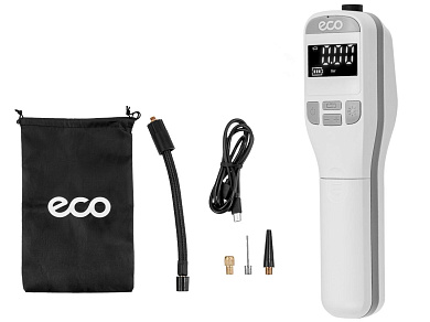 Компрессор автомобильный ECO AE-005 Comfort (7,4 В, 40 Вт, 16 л/мин, 4000 мА·ч, 10 Бар, LED дисплей, фонарь, 3 насадки, сумка.)