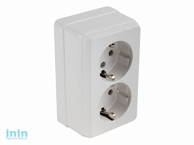 Розетка 2-ая (открытая, с/з) белая, BRON, MUTLUSAN (16 A, 250 V, IP 20)