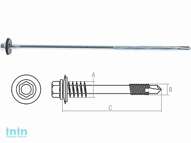 Саморез для сэндвич-панелей 6.3/5.5х155 мм цинк, шайба с прокл., (700 шт в коробе) STARFIX
