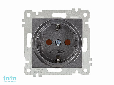 Розетка 1-ая (скрытая, без рамки, с/з, шторки) дымчатая, RITA, MUTLUSAN (16 A, 250 V, IP 20)