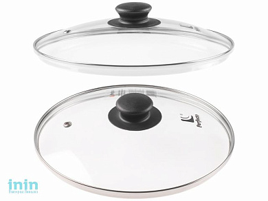 Крышка стеклянная, 280 мм, с металлическим ободом, круглая, PERFECTO LINEA (Стеклянная крышка на сковороду диаметром 28 см с паровыпуском изготовлена