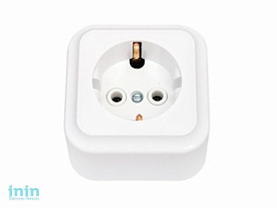 Розетка 1-ая (открытая, с/з) белая, Пралеска, Bylectrica (штепсельная с заземляющим контактом открытой установки Гарантийный срок:24 месяца)