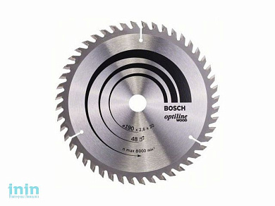 Диск пильный 190х20 мм 48 зуб. по дереву OPTILINE WOOD BOSCH (твердоспл. зуб)