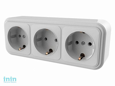 Розетка 3-ая (открытая, с/з) белая, Стандарт, Юпитер (RA16-365-Б) (ЮПИТЕР)