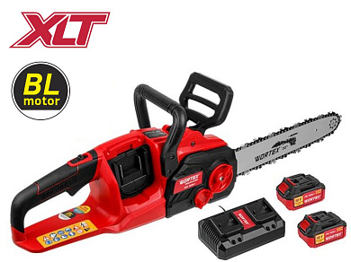 Аккум. пила цепная WORTEX CEC 3536-1 шина 35 см (14"), 3/8" LP, 1.3 мм с акб и зу ALL1 XLT SET (БЕСЩЕТ.ДВИГ., с 2-мя 4 Ач акб и двухслотовым зу, 36 В (18+18))