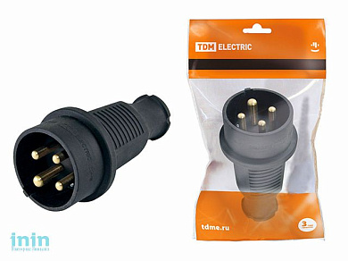 Вилка прямая каучук 3Р+РЕ 32А 380В IP44 TDM (Вилка прямая каучук 3Р+РЕ 32А 380В IP44 TDM)