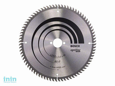 Диск пильный 250х30 мм 80 зуб. по дереву OPTILINE WOOD BOSCH (твердоспл. зуб)