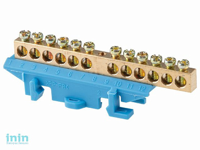 Шина "N" нулевая 6х9мм 12 групп c изолятором на DIN-рейку бол. стойка Юпитер (ЮПИТЕР)