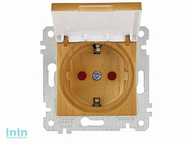 Розетка 1-ая (скрытая, без рамки, с/з, шторки, с крышкой) дуб, RITA, MUTLUSAN (16 A, 250 V, IP 20)