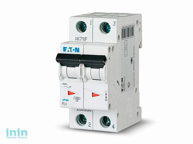 Автоматич. выключатель Eaton PL4 2P 16А, тип С, 4.5кА, 2M (АВТ. ВЫКЛ. PL4 2P 16А, ТИП С, 4.5КА, 2M)