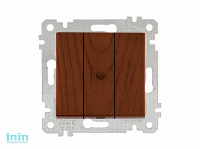 Выключатель 3-клав. (скрытый, без рамки, пруж. зажим) орех, RITA, MUTLUSAN (10 A, 250 V, IP 20)