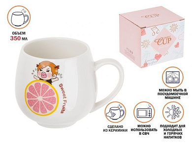 Кружка керамическая, 350 мл, Sweet fruits, грейпфрут, PERFECTO LINEA (17-300112)