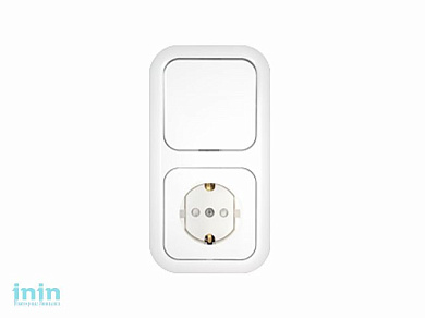 Блок выкл. 1 клав. + розетка (скрытая, с/з, со шторками) белая, Гармония, Bylectrica (Выключатель одноклавишный + розетка с заземляющим контактом со ш