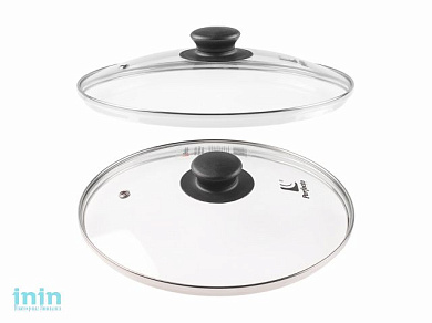 Крышка стеклянная, 240 мм, с металлическим ободом, круглая, PERFECTO LINEA (Стеклянная крышка на сковороду диаметром 24 см с паровыпуском изготовлена