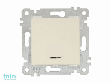 Выключатель 1-клав. (с подсветкой, скрытый, без рамки, винт. зажим) кремовый, RITA, MUTLUSAN (10 A, 250 V, IP 20)