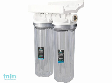 Колба фильтр 10", двойной прозр. корпус, 3/4", Unicorn (В комплекте: ключ, монтажная пластина, саморезы.)