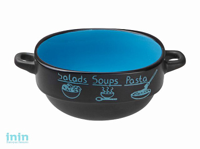 Супница керамическая, 140 мм, круглая, серия Харчо, черно-голубая, PERFECTO LINEA