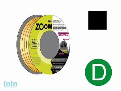 Уплотнитель гаражный "D" 12ммх10мм черный 50м ZOOM INDUSTRIAL
