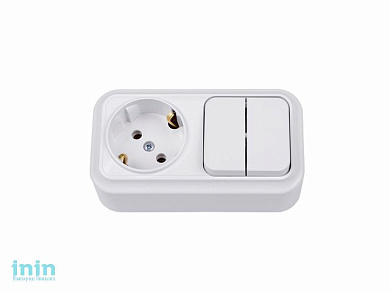 Блок выкл. 2 клав. + розетка (открытая, с/з) белая, Вариант, Bylectrica (Розетка  2В-РЦ-7122    Выключатель двухклавишный + розетка с заземляющим конт
