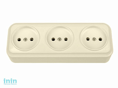 Розетка 3-ая (открытая, б/з) бежевая, Вариант, BYLECTRICA (штепсельная трехместная для открытой установки Гарантийный срок:24 месяца)