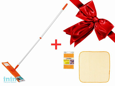 Швабра для пола с насадкой из микрофибры, оранжевая + Салфетка кухонная Non-Scratch (Промо) (PERFECTO LINEA)