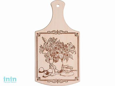 Доска разделочная с ручкой, "Букет", 35х18,5 см, береза, MARMITON