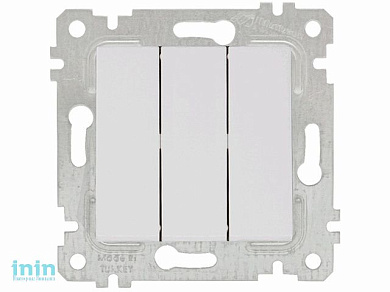 Выключатель 3-клав. (скрытый, без рамки, пруж. зажим) белый, RITA, MUTLUSAN (10 A, 250 V, IP 20)
