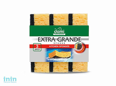 Губки кухонные сверхбольшие 3 шт DOMI (Состав: поролон-бежевый, фибра- черная. Размер губки: 117х75х39мм)