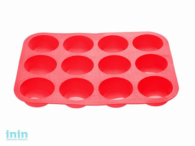 Форма для выпечки, силиконовая, прямоугольная на 12 кексов, 33 х 25 х 3 см, красная, PERFECTO LINEA