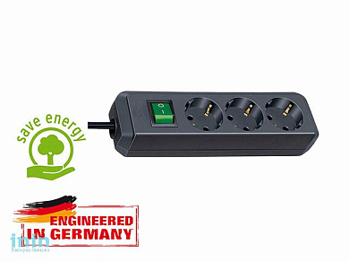 Удлинитель 5м (3 роз., 3.3кВт, с/з, выкл., ПВС) черный Brennenstuhl Eco-Line (провод 3х1,5мм2, сила тока 16А, с/з - с заземляющим контактом)