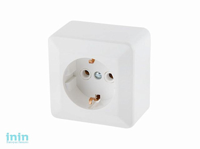 Розетка 1-ая (открытая, с/з) белая, Эконом, Юпитер (РА16-102) (ЮПИТЕР)