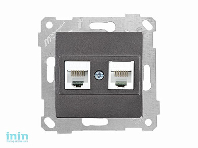 Розетка компьютерная 2xRJ45 (Cat5e, скрытая, без рамки) дымчатая, RITA, MUTLUSAN