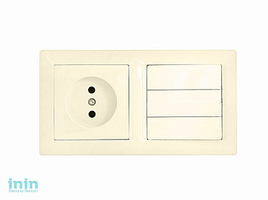 Блок выкл. 3 клав. + розетка (скрытая, б/з) бежевый, Стиль, BYLECTRICA (Выключатель трехклавишный + розетка скрытой установки Гарантийный срок:24 меся