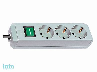 Удлинитель 1.5м (3 роз., 3.3кВт, с/з, выкл., ПВС) светло-серый Brennenstuhl Eco-Line (провод 3х1,5мм2, сила тока 16А, с/з - с заземляющим контактом)