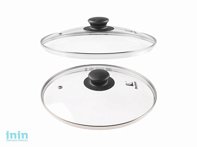Крышка стеклянная, 220 мм, с металлическим ободом, круглая, PERFECTO LINEA (Стеклянная крышка на сковороду диаметром 22 см с паровыпуском изготовлена