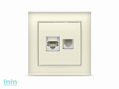 Розетка 2-ая компьютерная и телефонная (скрытая) слоновая кость, Бриллиант, UNIVersal