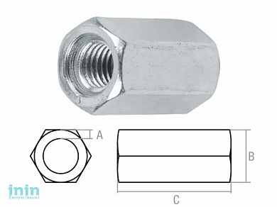 Гайка М10 (1.5х17х30 мм) удлиняющая, цинк, кл.пр. 5.8 (2 шт в зип-локе) STARFIX