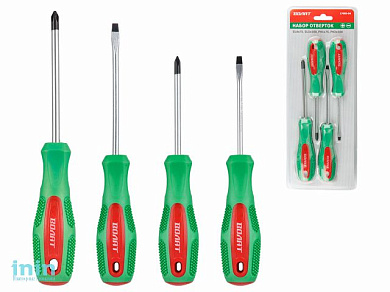 Набор отверток 4шт (SL4х75,SL5х100,PH1х75,PH2х100) ВОЛАТ (двухкомп. рукоятка Anti-Slip)